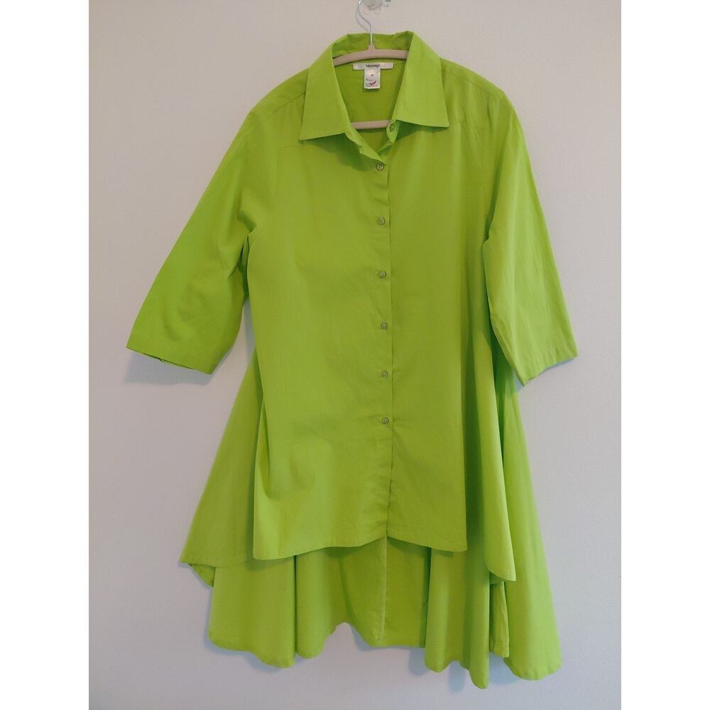 MASSEYS Shirt Dress Women M Hi Lo Full Hem Bright Green Colorful Retro Lagonlook